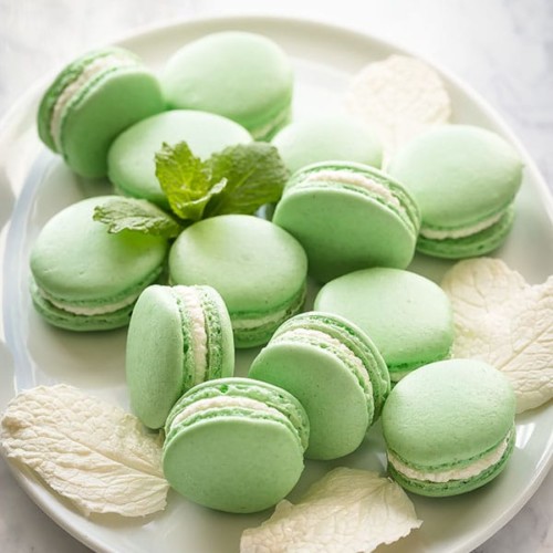 Mint French Macarons with Minty White Chocolate Ganache Filling