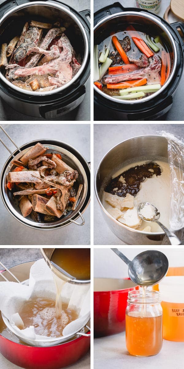 Beef bone broth is a kitchen staple! Made with the nutrients from bones and their marrow, you can use this recipe in soups, stews, pastas and for health benefits. #bonebroth #stock #beefbonebroth #kitchenstaples
